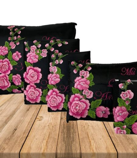 5 Pc Black and Pink Quinceanera Pillow Set