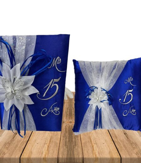 5 PC Royal Blue and Silver Quinceanera Pillow Set