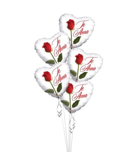 Te Amo Red Rose Happy Valentines Day Balloon Bouquet, Love Balloons (5 Balloons) – Viva Party