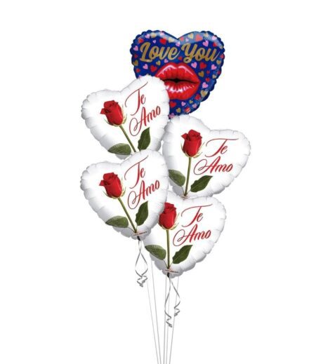 I Love You Happy Valentines Day Balloon Bouquet, Te Amo Balloons (5 Balloons) – Viva Party