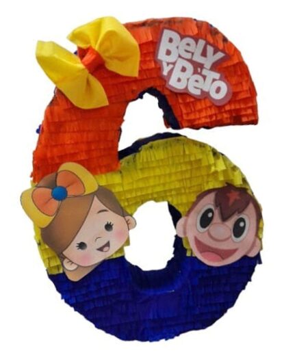 Bely y Beto Number Shape Pinata, Birthday Party, Holiday Event 3 Feet Tall