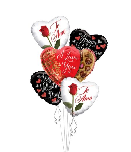 I Love You Happy Valentines Day Te Amo Balloon Bouquet, (5 Balloons) – Viva Party