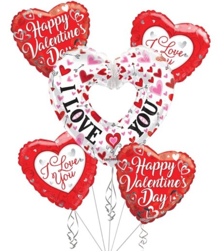 I Love You Happy Valentine's Day Balloon Bouquet (5 Balloons) – Viva Party