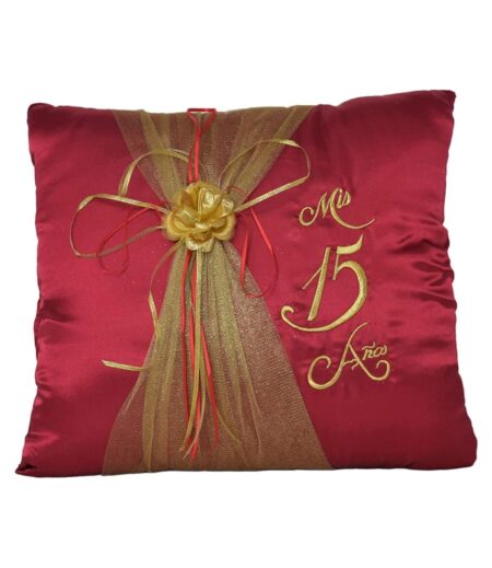 5 Pc Red Wine and Gold (Rojo Vino & Plata) Mis 15 Anos Quinceanera Pillow Set (Bible spanish Version)