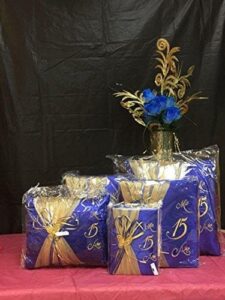 5 pc Blue and Gold Quinceanera Pillow Set