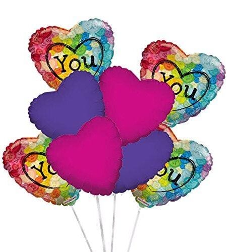 8 pc 18'' Colorful Love Hug Me, Kiss Me, Marry Me, True Love, Luv Ya, You are Sweet Valentine Balloon Bouquet – Viva Party