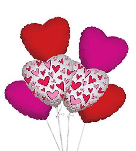 6 pc Love Heart Valentine Day Balloon Bouquet – Viva Party