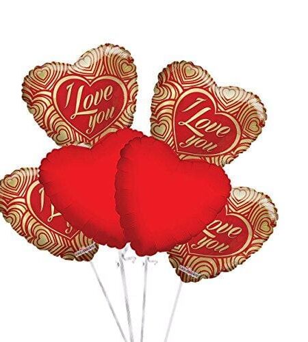 6 pc I Love You Gold Valentine Day Balloon Bouquet – Viva Party