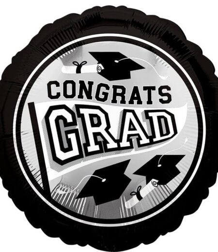 Grad School Colors Black and Silver Balloon Bouquet 15 Pack