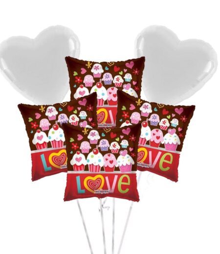 6 pc Happy Valentines Day Love Cupcake Balloon Bouquet – Viva Party