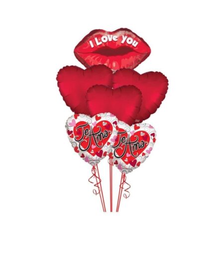 Happy Valentine's Day Balloon Bouquet (6 Balloons) I Love You Lips, Te Amo – Viva Party