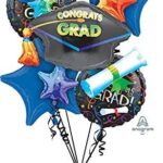 Grad Congrats! Graduation Black HAT Diploma Blue Star (5 Balloons) Bouquet Set – Viva Party