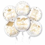 Classy Grad Message Bouquet Graduation Decor 6pc Balloon Pack, White Gold – Viva Party