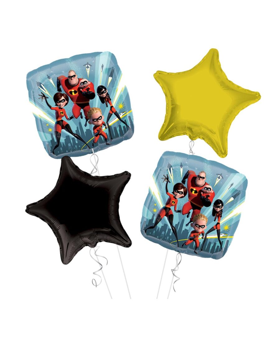 Incredibles Happy Birthday Balloon Bouquet 4pc - Image 1