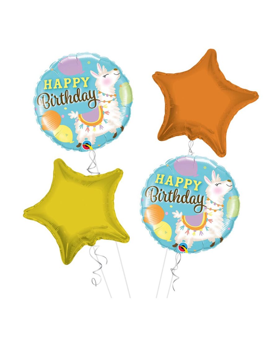 Llama Happy Birthday Balloon Bouquet 4pc - Image 1