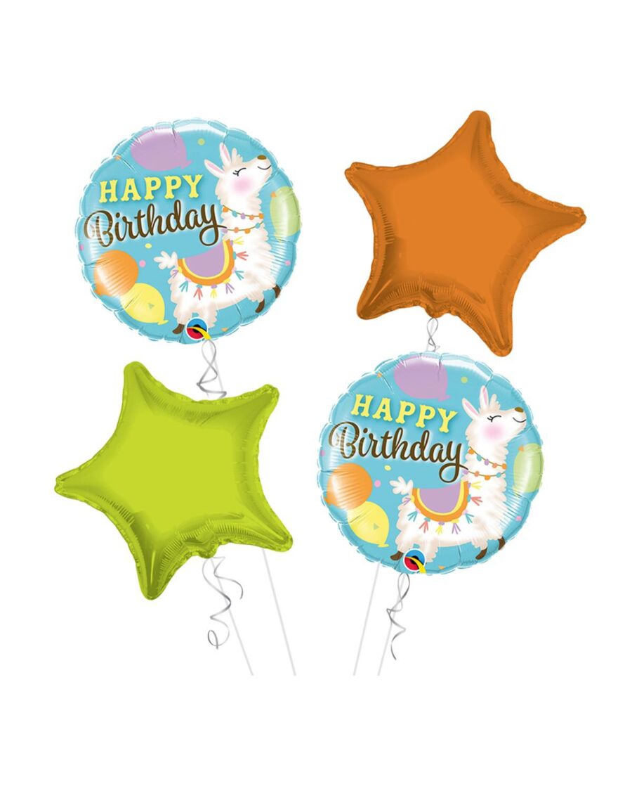Llama Happy Birthday Balloon Bouquet 4pc - Image 1