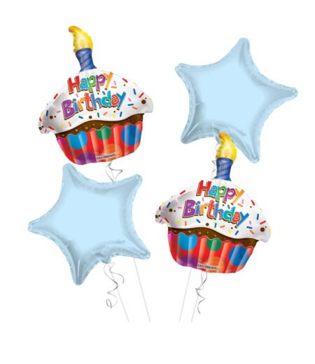 Cupcake Happy Birthday Balloon Bouquet 4pc – Viva Party