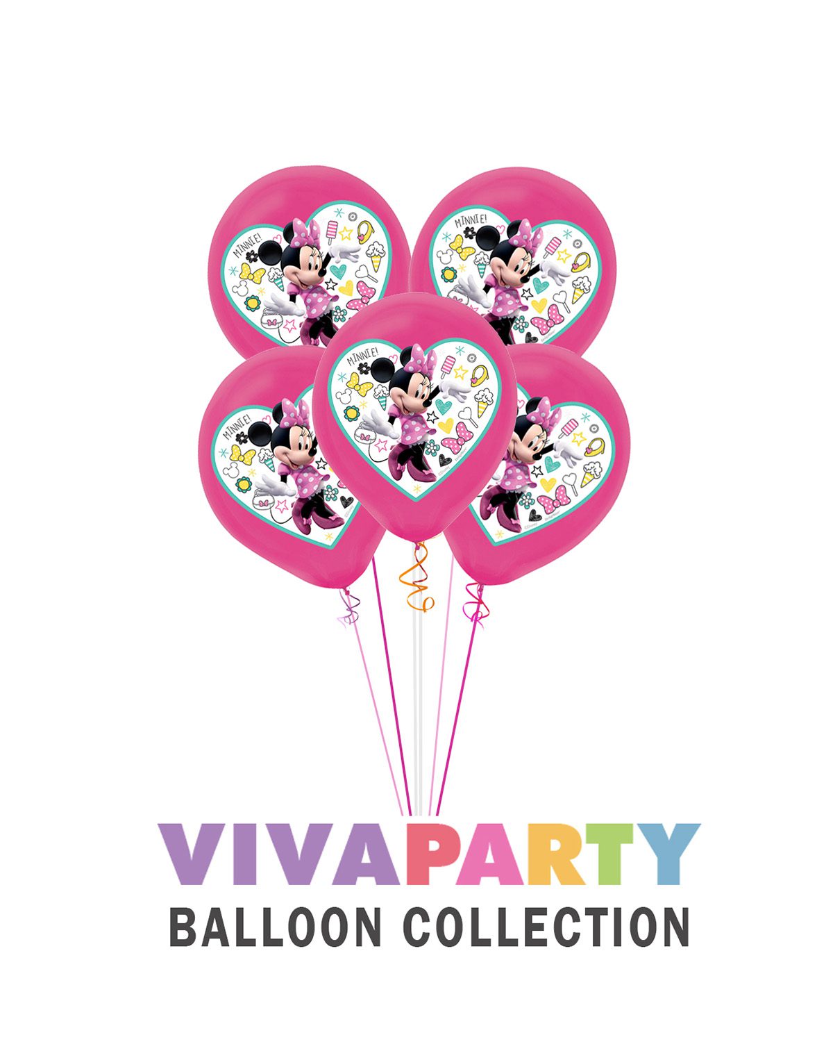 A022-Za.jpg Minnie Mouse Disney Latex Balloon Bouquet - 12 Inch, Pack Of 5 – Viva Party
