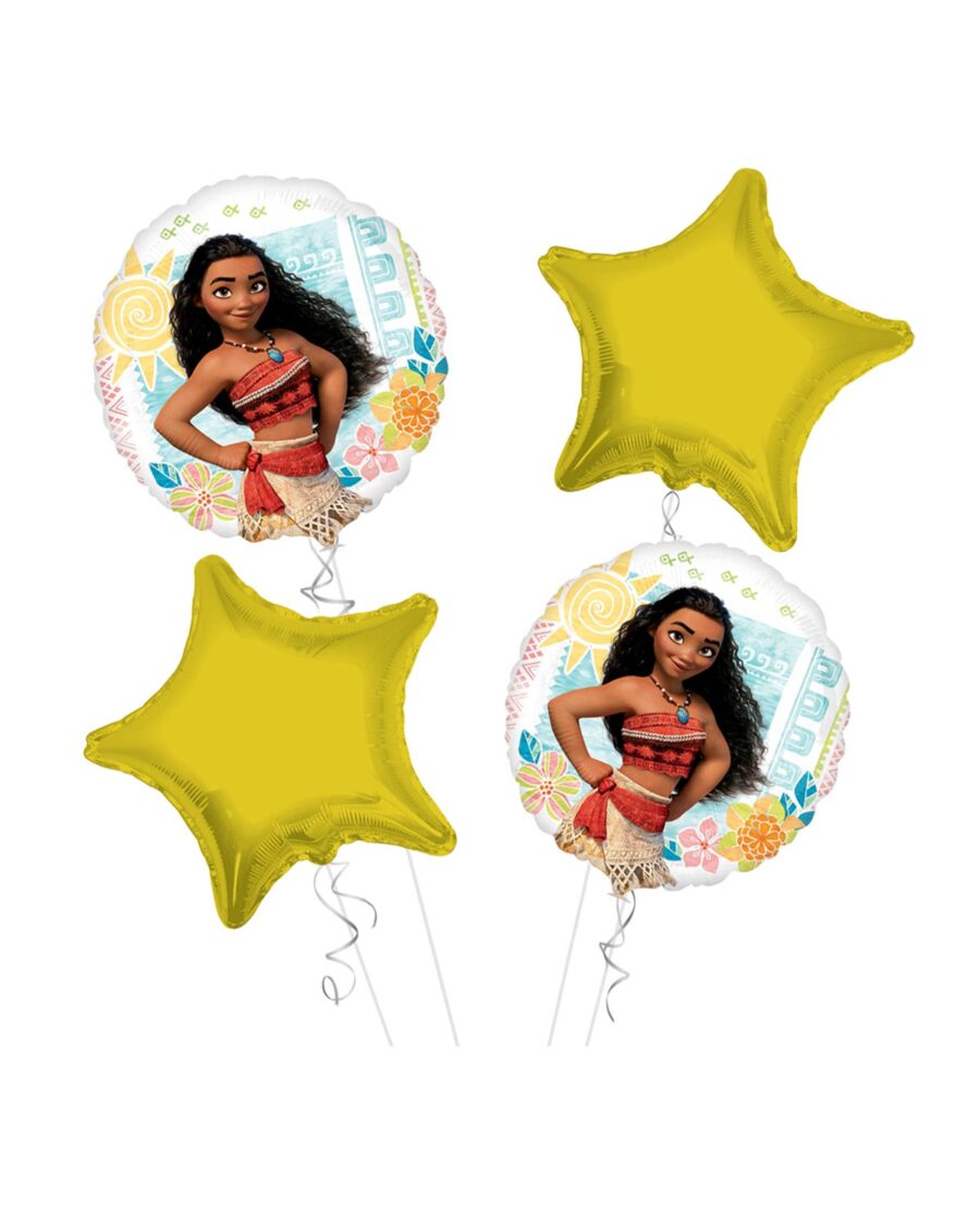 Moana Happy Birthday Balloon Bouquet 4pc - Image 1