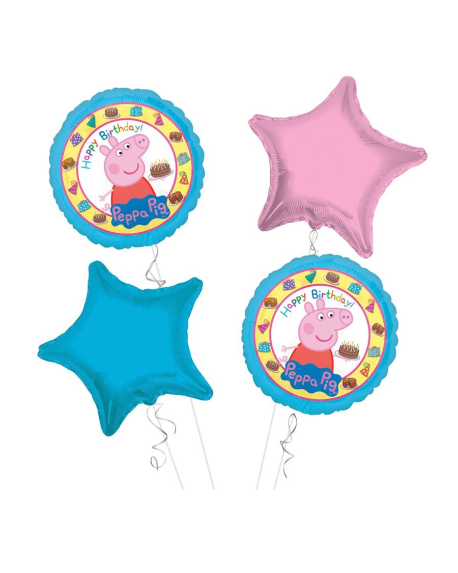 Peppa Pig Happy Birthday Balloon Bouquet 4pc - Image 1