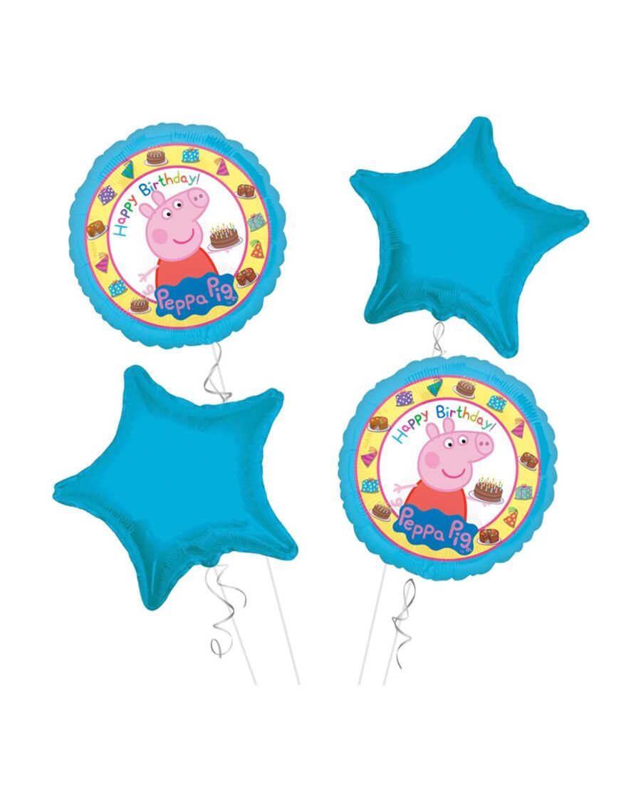 Peppa Pig Happy Birthday Balloon Bouquet 4pc - Image 1