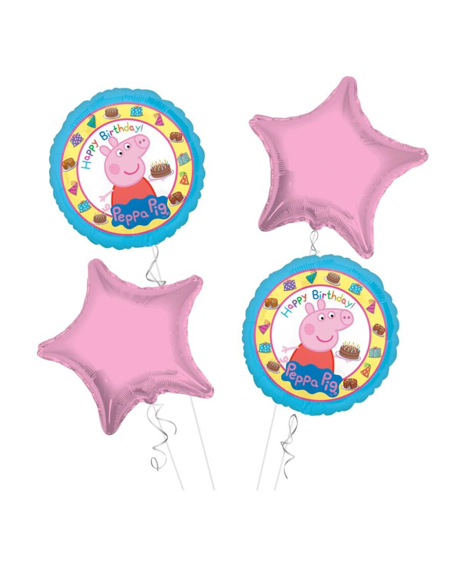 Peppa Pig Happy Birthday Balloon Bouquet 4pc - Image 1