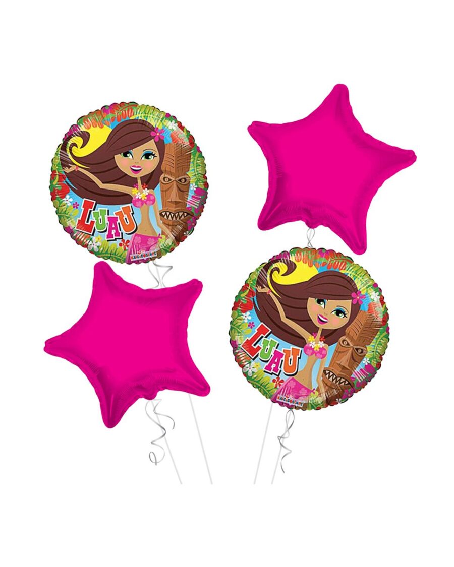 Luau Hula Girl Happy Birthday Balloon Bouquet 4pc - Image 1