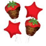 Strawberry Chocolate Happy Birthday Balloon Bouquet 4pc – Viva Party