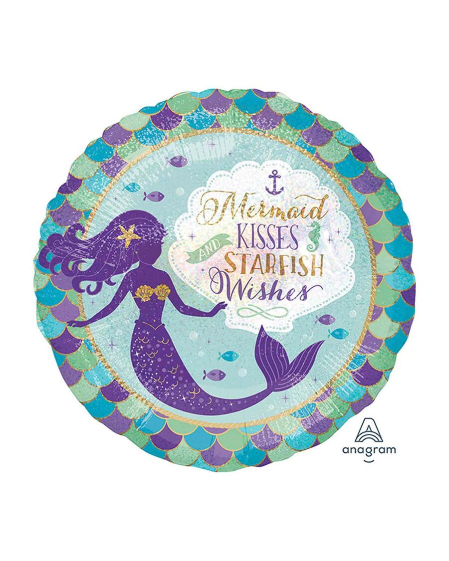 Mermaid Wishes & Kisses 18 Inch Foil Balloon - Image 1