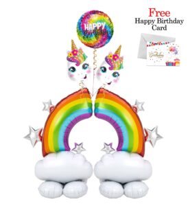 AirLoonz + Rainbow Unicorn Face Have a Happy Birthday Balloon Arrangement (5 Balloons) – Viva Party
