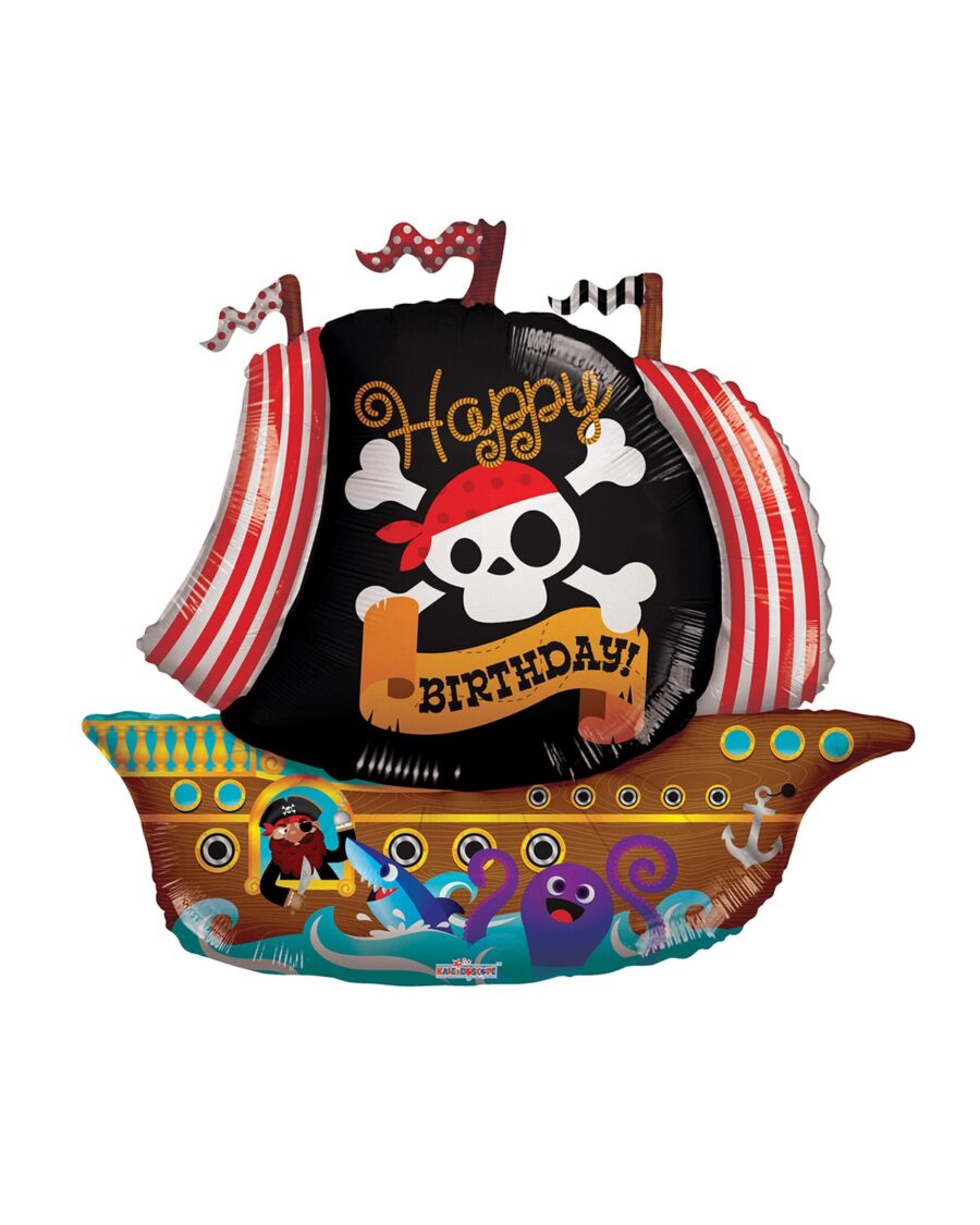 Pirate Ship Happy Birthday Jumbo Foil Balloon, 36 Inch - Image 1