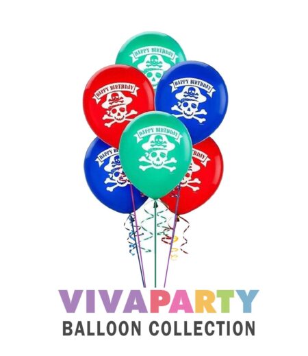 Pirate Party Printed Latex Balloons12 Inch Pack of 6 – Viva Party