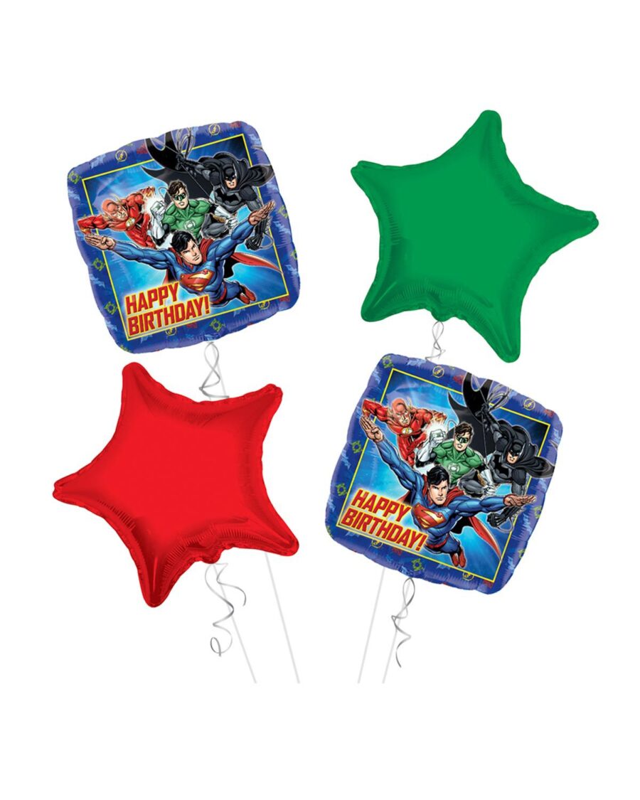 Justies League Happy Birthday Balloon Bouquet 4pc - Image 1