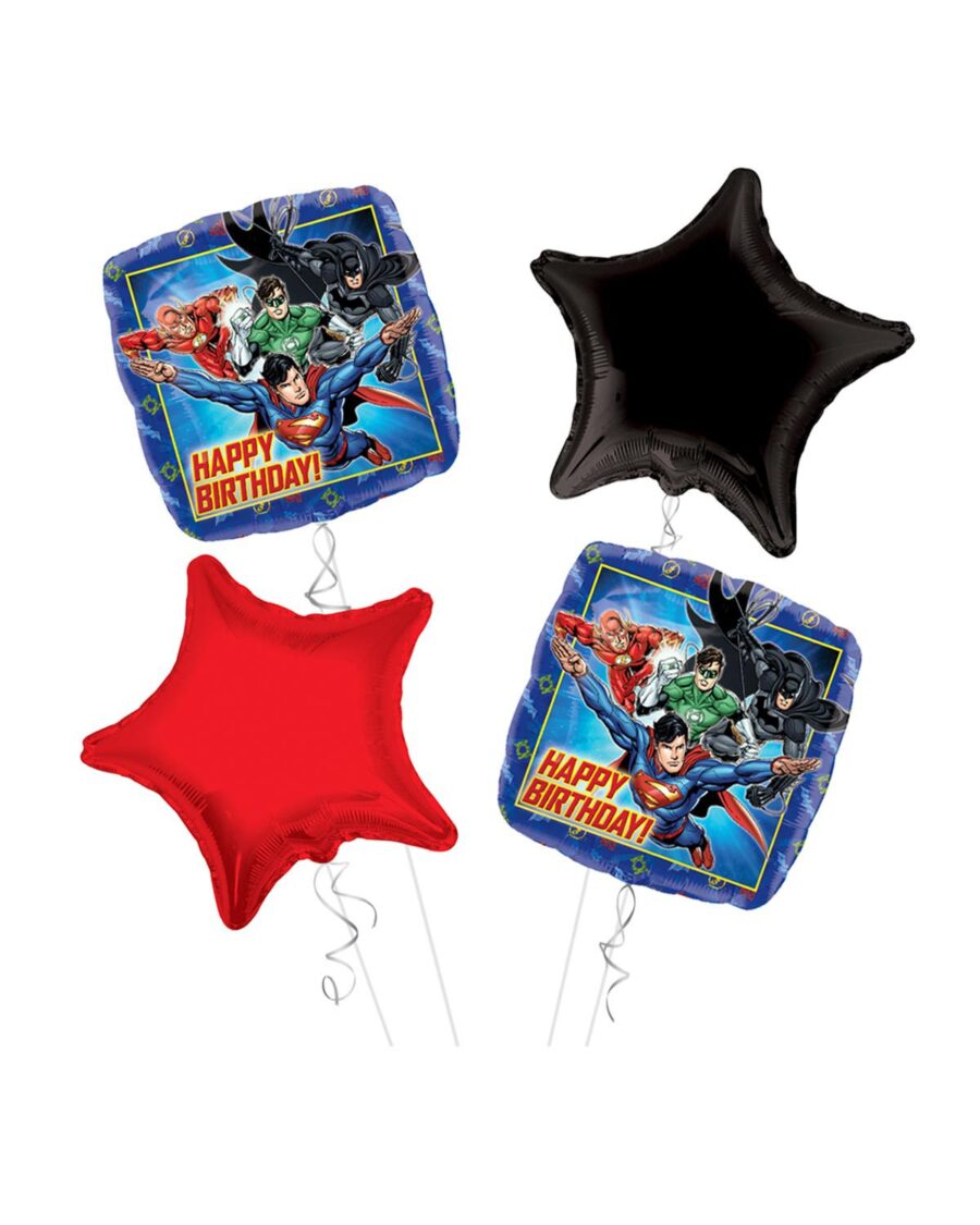 Justies League Happy Birthday Balloon Bouquet 4pc - Image 1