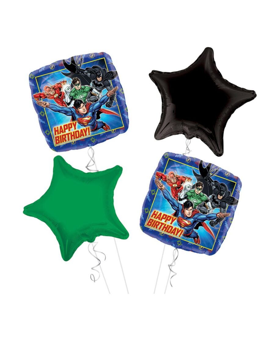 Justies League Happy Birthday Balloon Bouquet 4pc - Image 1