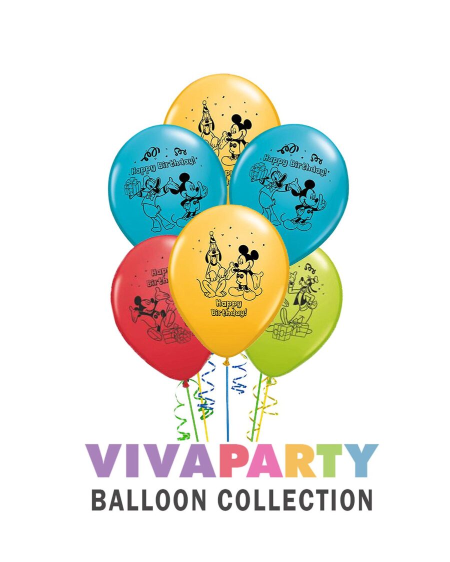 Mickey Mouse Disney Latex Balloon Bouquet 12 Inch, Pack of 6 - Image 1