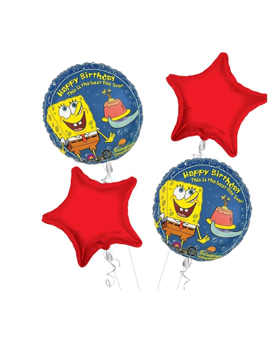 Spongebob Happy Birthday Balloon Bouquet 4pc - Image 1