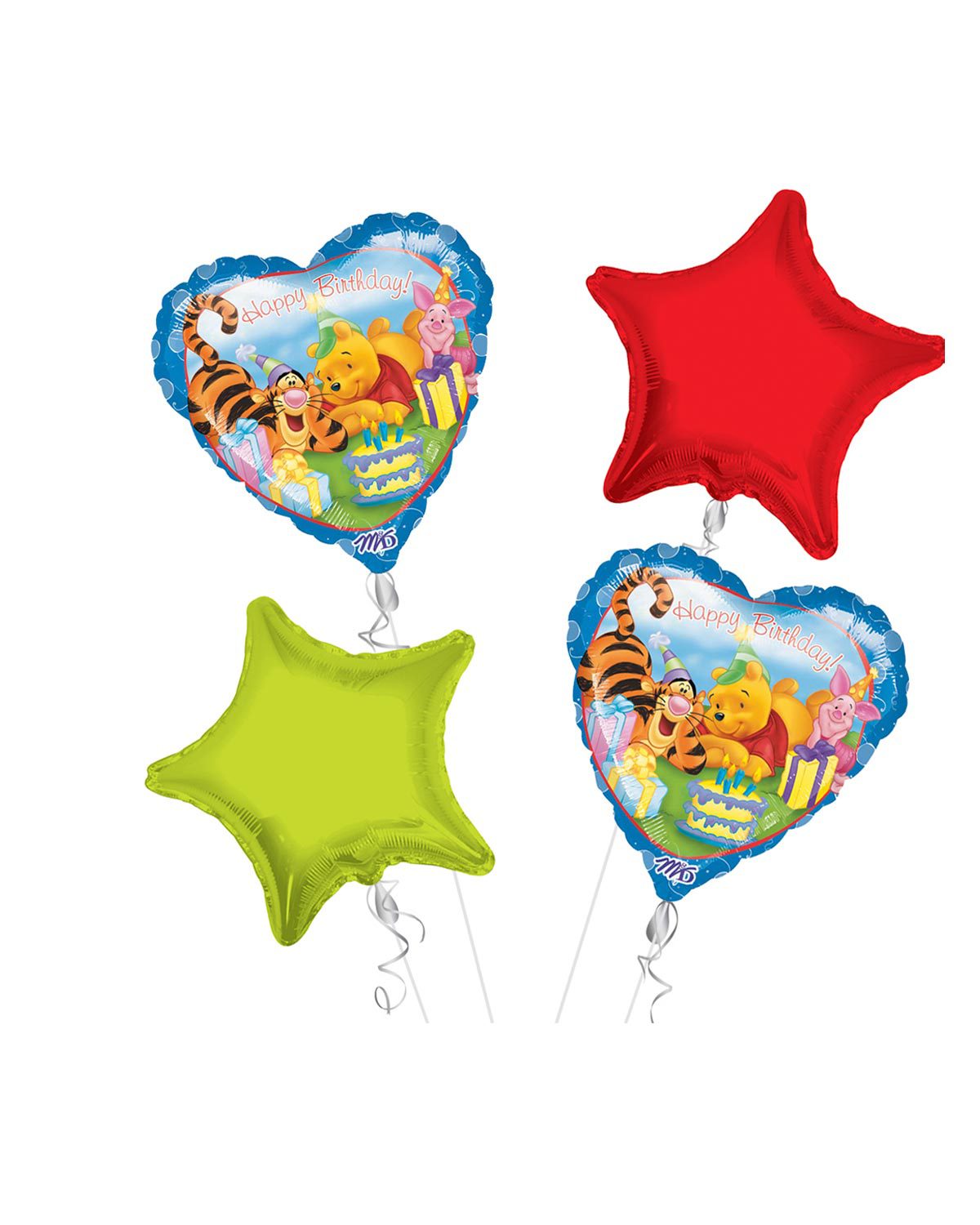 B046-D4-S5-1.jpg Winnie the Pooh Happy Birthday Balloon Bouquet 4pc - Image 1