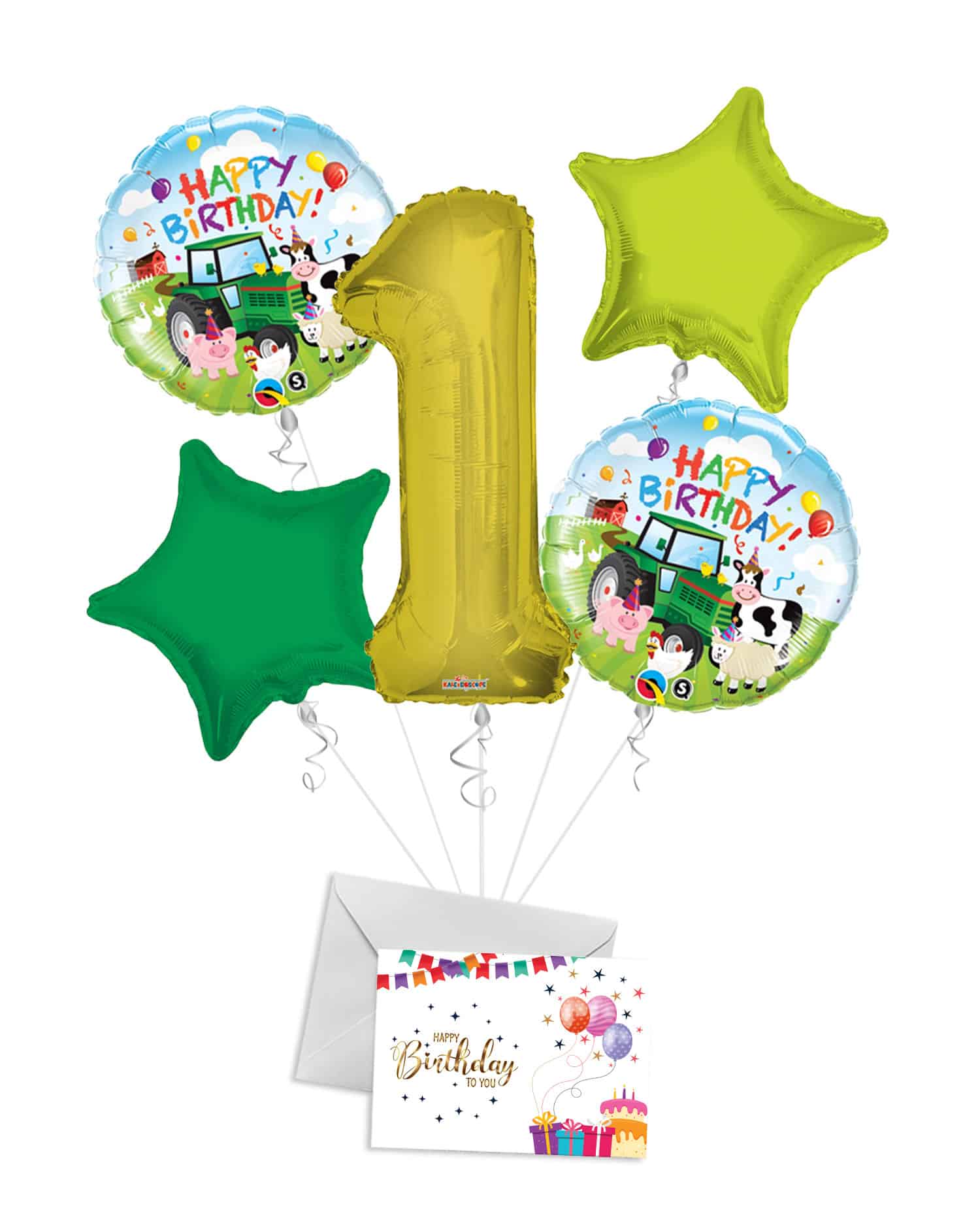 B052-D5-S1N1.Jpg Tractor Theme, Farm Theme, Birthday Barnyard, Happy Birthday Balloon Bouquet (5 Balloons) – Viva Party