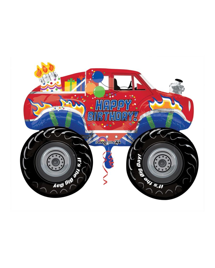 Monster Truck Happy Birthday Super Shape Jumbo Foil Balloon, 30 Inch - Image 1