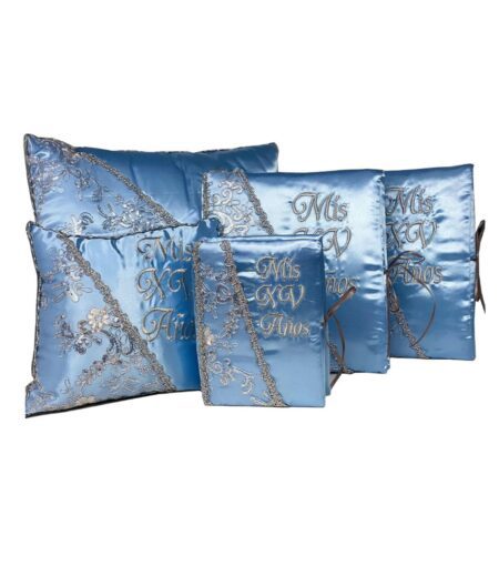 5 Pc Sky Blue and Silver Quinceanera Pillow Set - Elegant Mis 15 Anos Celebration Essentials – Viva Party