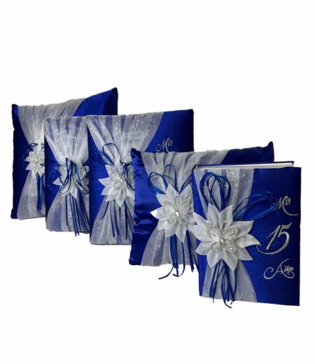 5 PC Royal Blue and Silver Quinceanera Pillow Set - Elegant Mis 15 Anos Celebration Essentials – Viva Party