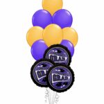 Grad School Colors Gold and Purple Balloon Bouquet 15 Pack – Viva Party