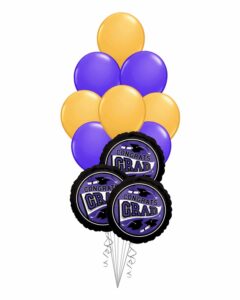 Grad School Colors Gold and Purple Balloon Bouquet 15 Pack – Viva Party