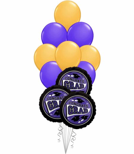 Grad School Colors Gold and Purple Balloon Bouquet 15 Pack – Viva Party
