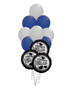 Grad School Colors Navy and Silver Balloon Bouquet 15 Pack – Viva Party