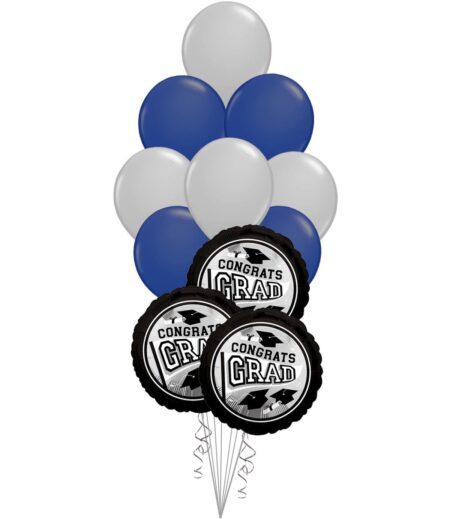 Grad School Colors Navy and Silver Balloon Bouquet 15 Pack – Viva Party