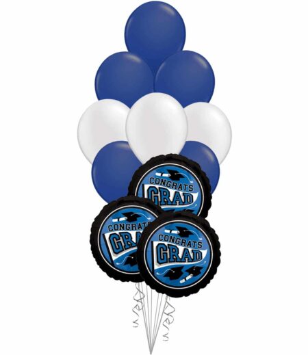 Grad School Colors Navy and White Balloon Bouquet 15 Pack – Viva Party