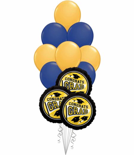 Grad School Colors Navy and Gold Balloon Bouquet 15 Pack – Viva Party