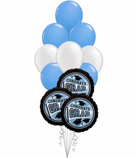 Grad School Colors Light Blue and White Balloon Bouquet 15 Pack – Viva Party